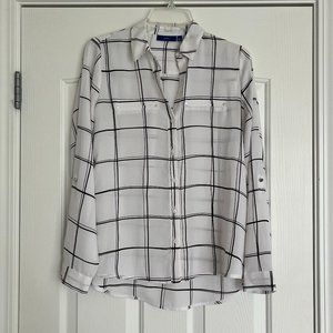 Apt. 9 Sheer White and Black Plaid Button Down Blouse Small